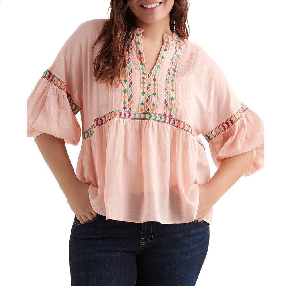 Lucky Brand Women’s Plus Embroidered Peasant Top